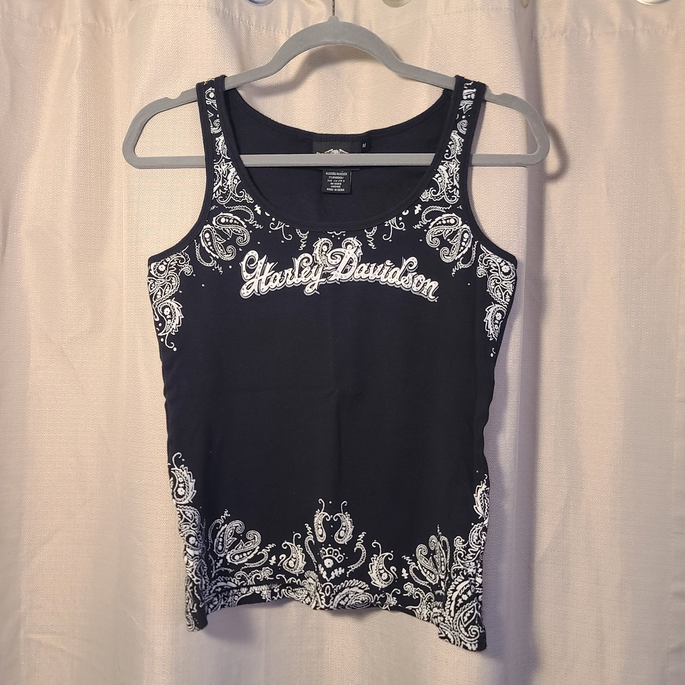 Harley-Davidson Black and White Paisley Tank Top